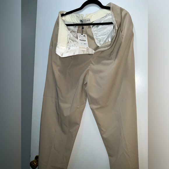 Zara Pleated Straight Leg Dress Pants | Sandy Brown Large - Picture 2 of 5